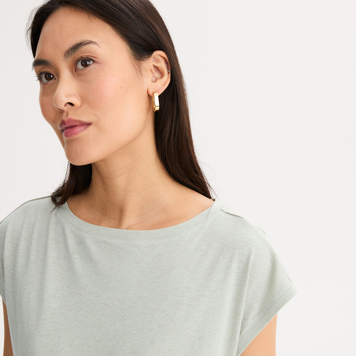 Robe T-shirt longueur midi en lin et coton vert amande, ANNE WEYBURN