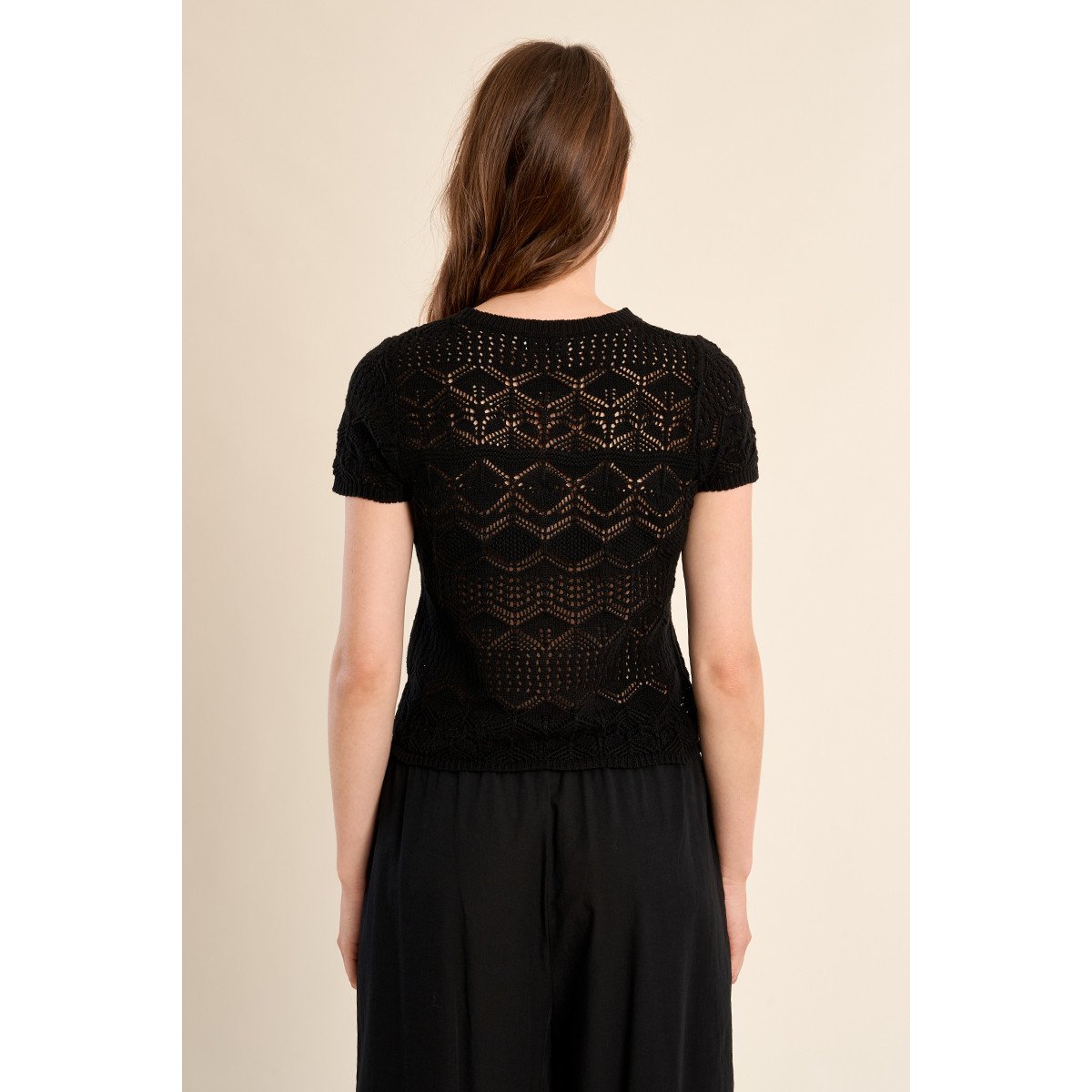 Maille manches courtes en crochet noir, MOLLY BRACKEN