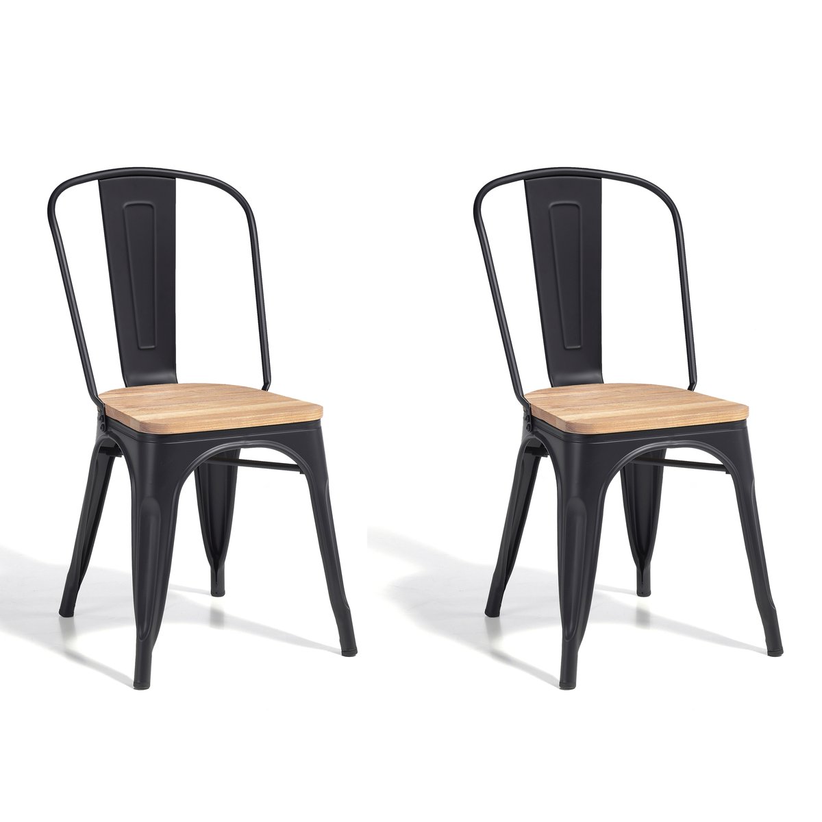 Lot de 2 chaises en métal et BOIS, MEET graphite-chêne, HISPANOHOGAR