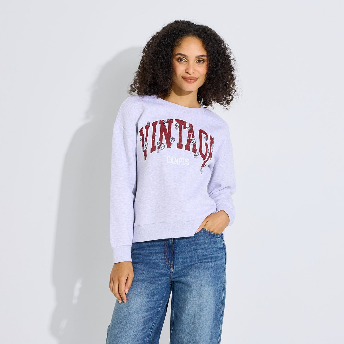 Sweat imprimé Vintage Campus gris, GRAIN DE MALICE