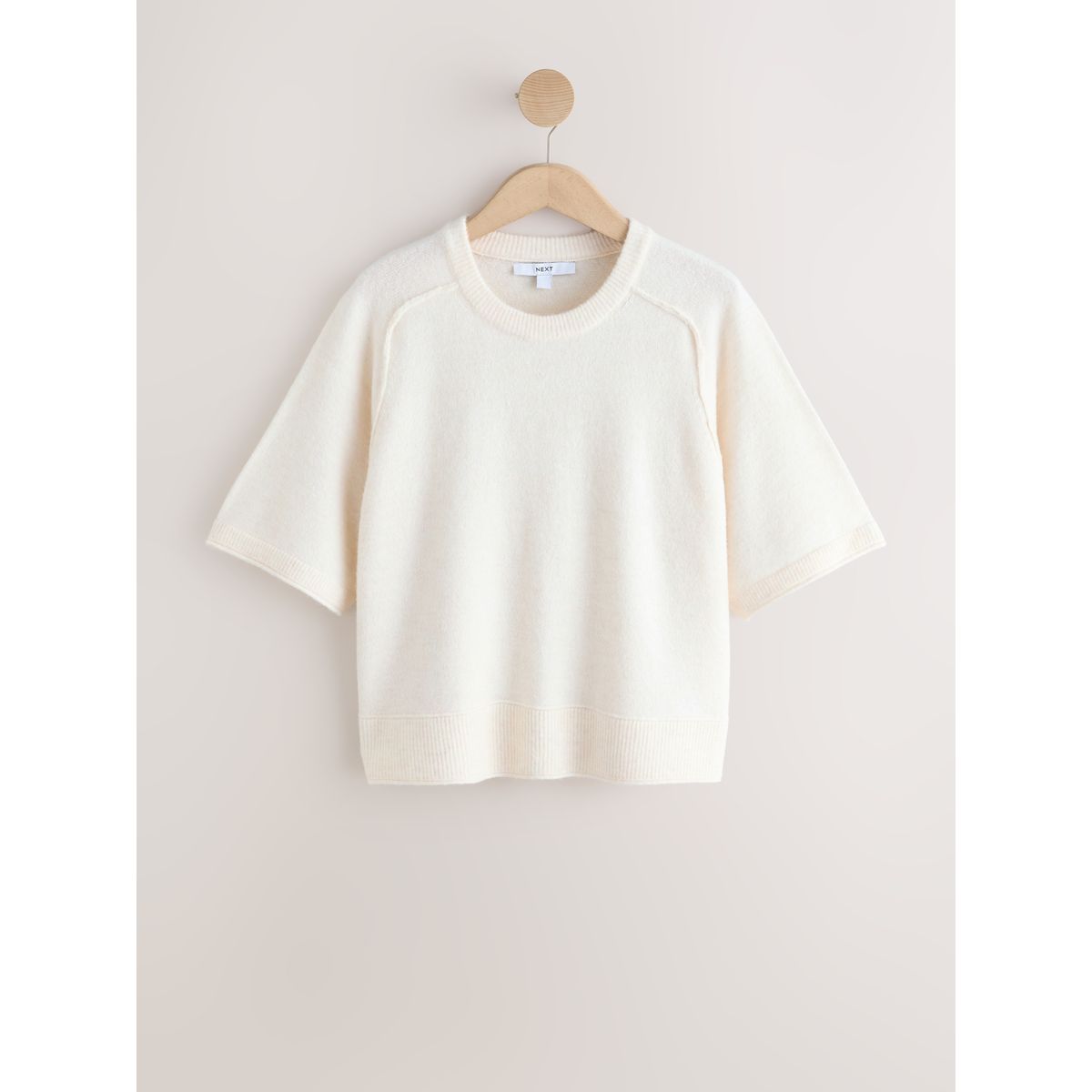 T-shirt en maille à manches mi-longues écru, NEXT
