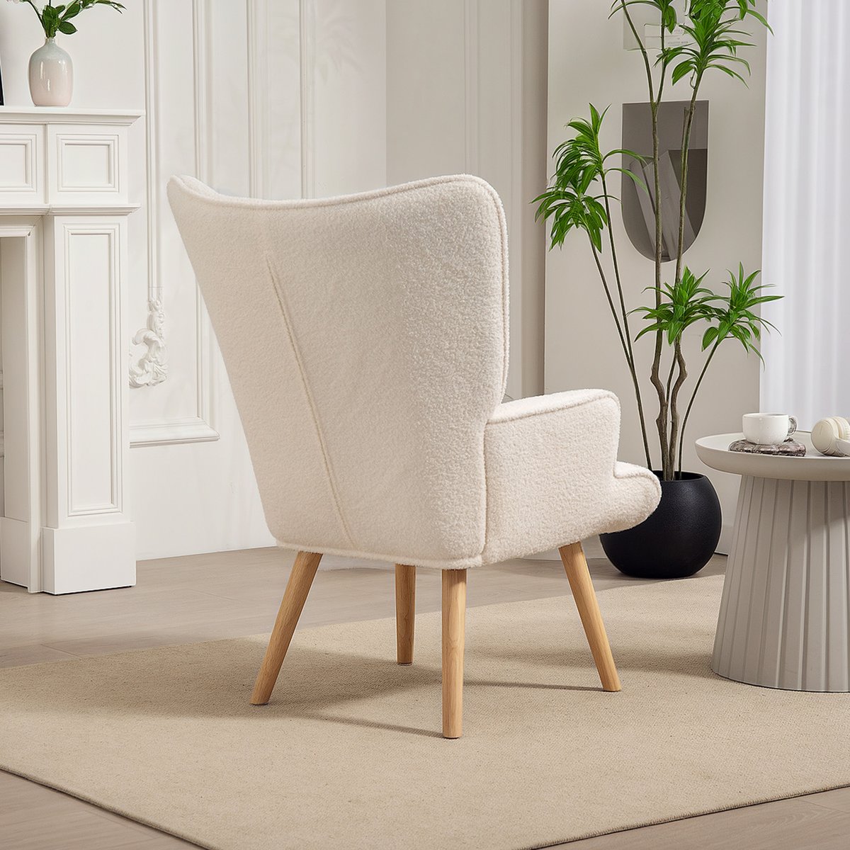 Accent Chair Tissu bouclette (100% polyester) beige, HOMCOM