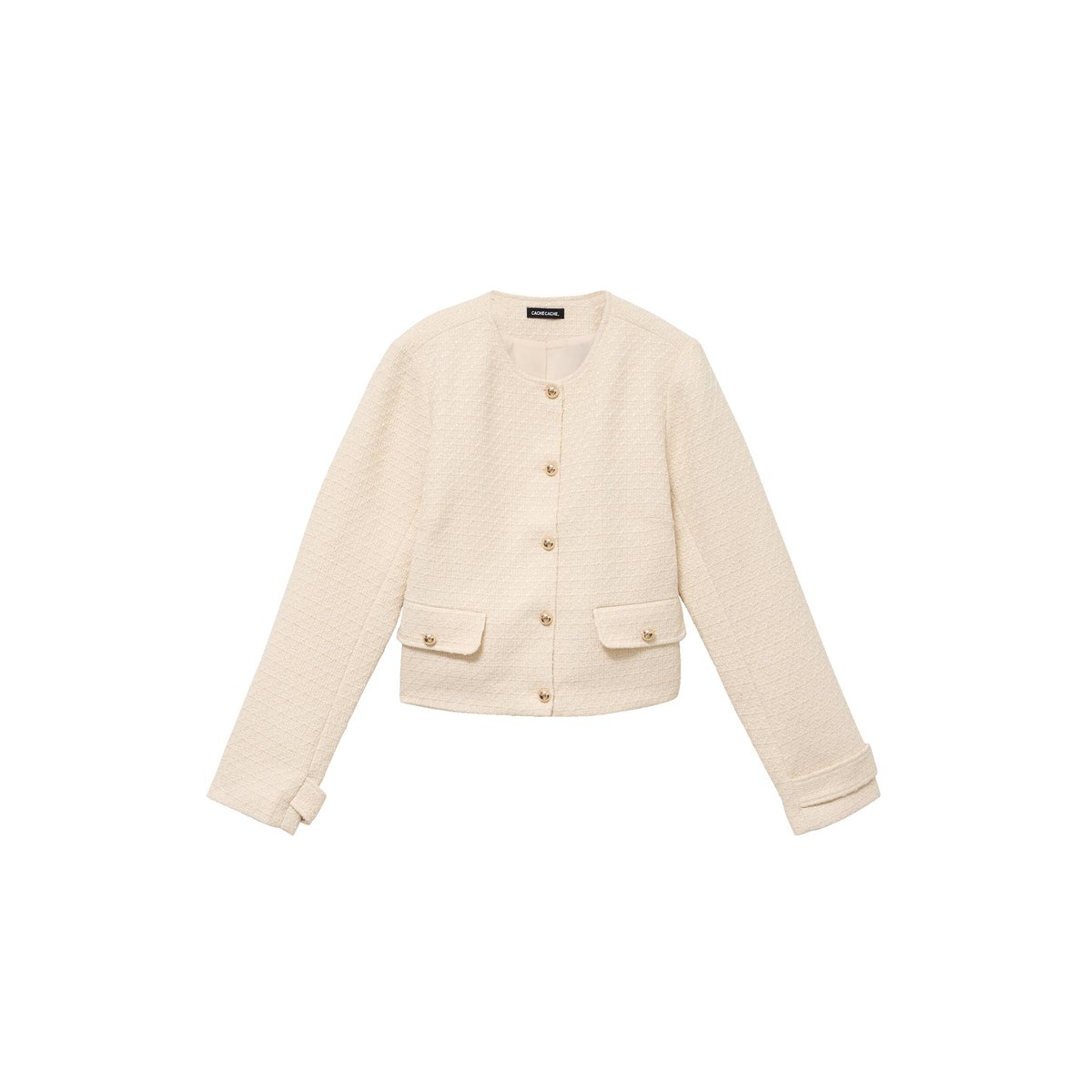 Veste tweed cintrée col mao ecru, CACHE CACHE
