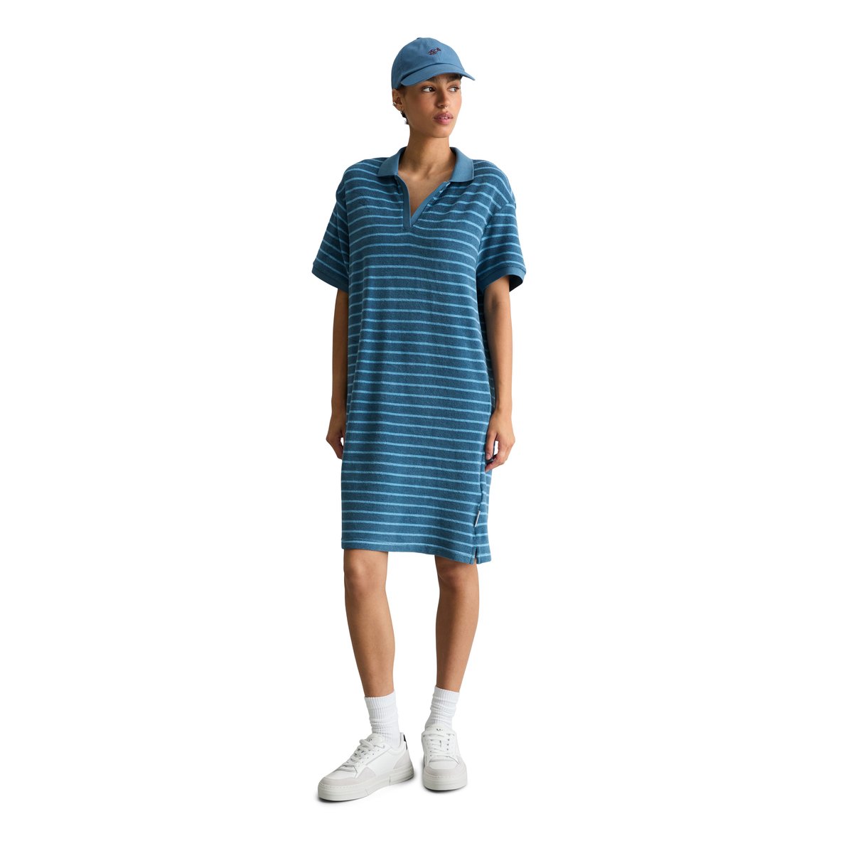 Robe en éponge regular en coton organique bleu, MARC O’POLO DENIM