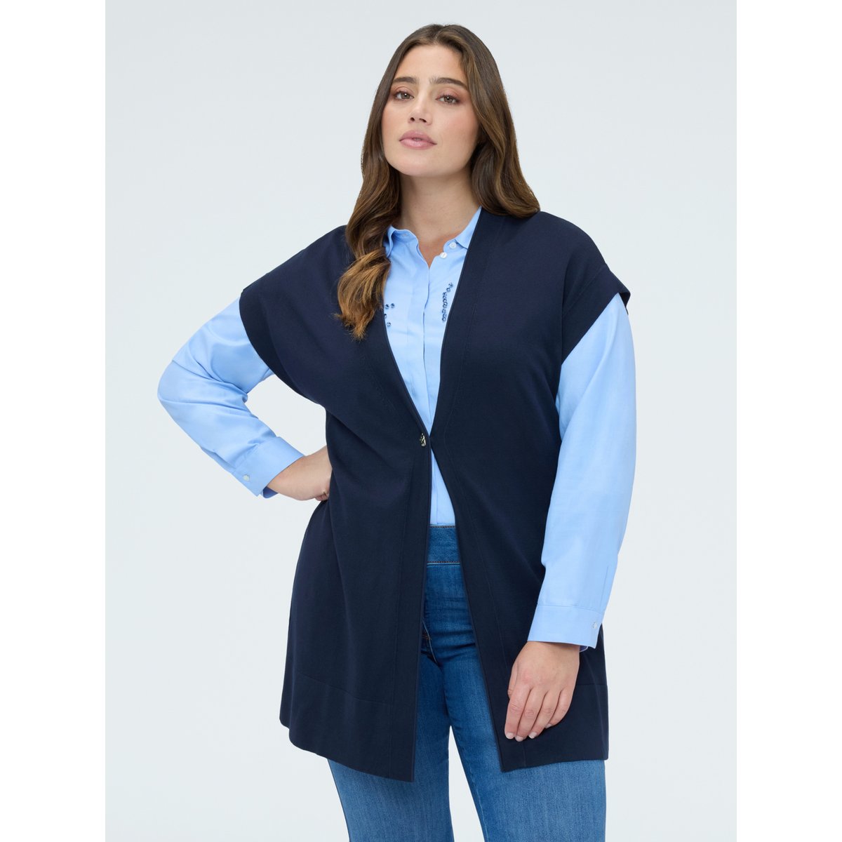 Gilet long en mélange viscose bleu, FIORELLA RUBINO