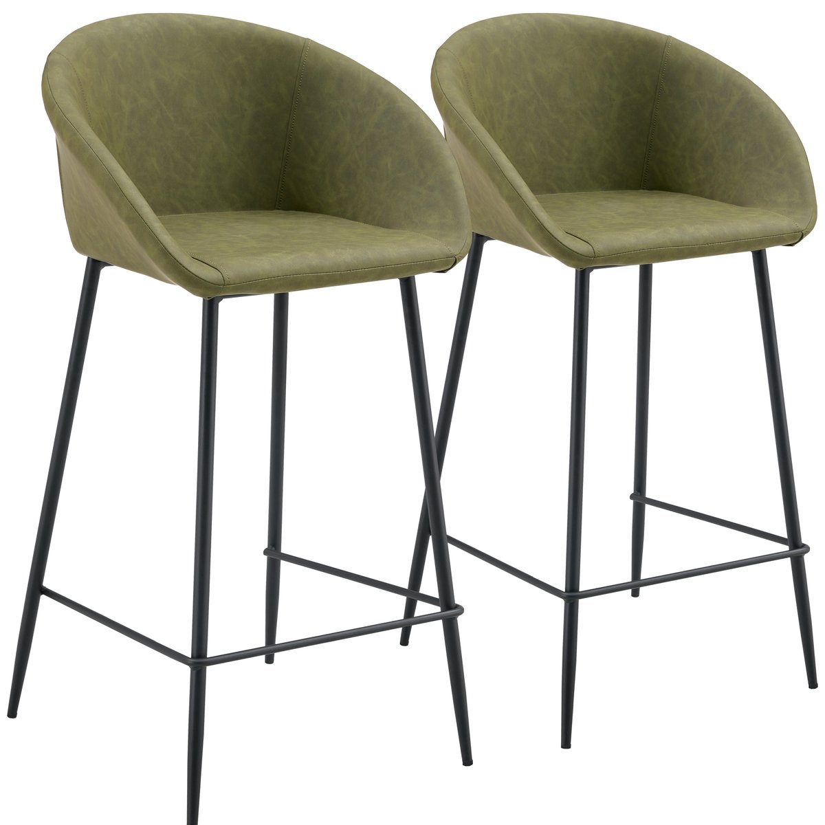 Tabourets de bar en simili, lot de 2, Achille, ACHILLE vert, noir, HAPPY GARDEN