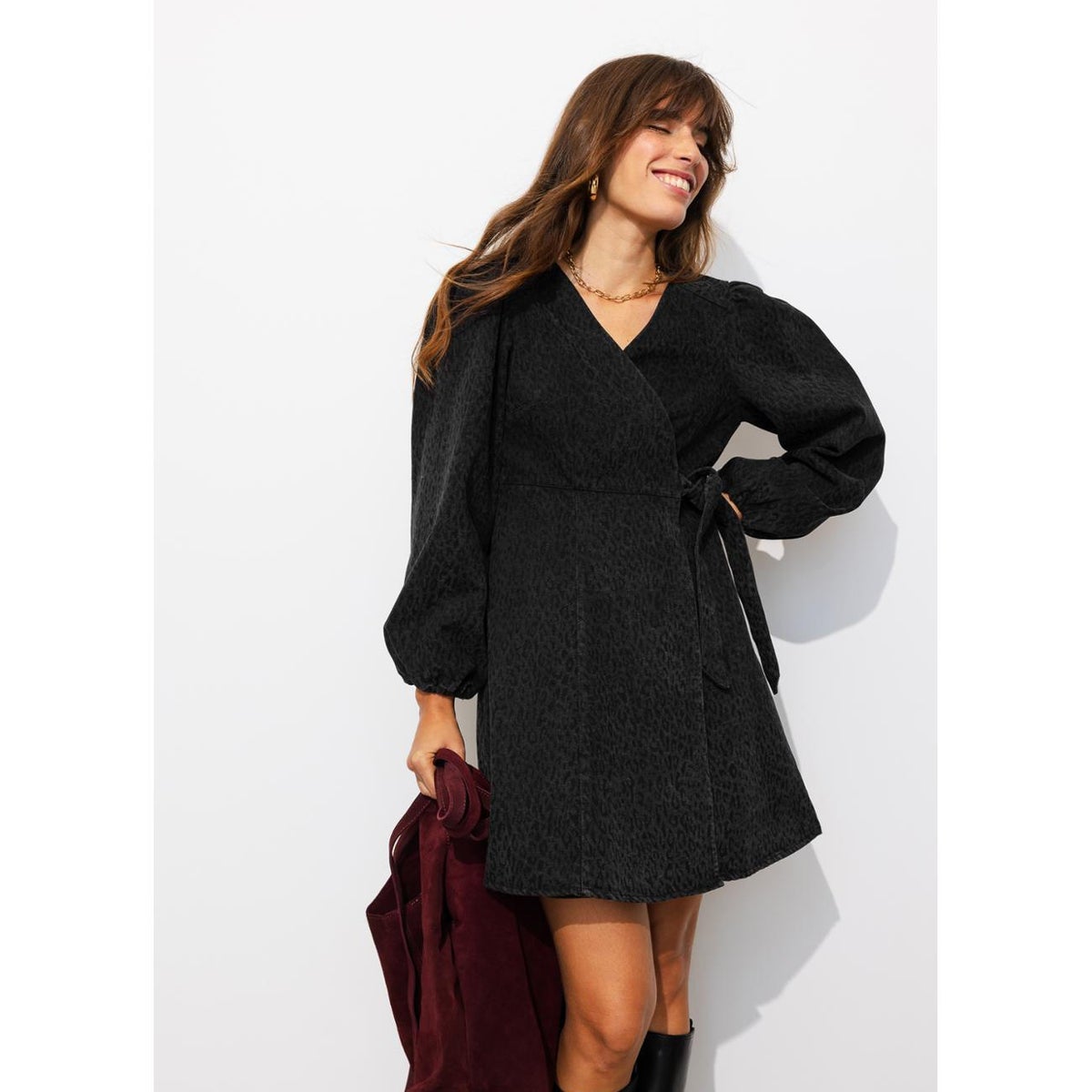 Robe portefeuille léopard imprimé noir, PROMOD