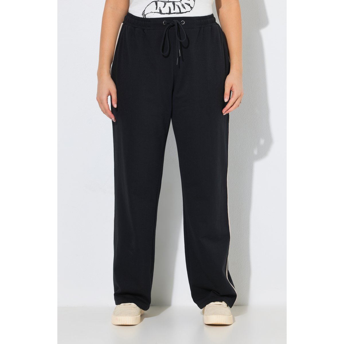 Pantalon Rose en molleton, jambe large noir, ULLA POPKEN