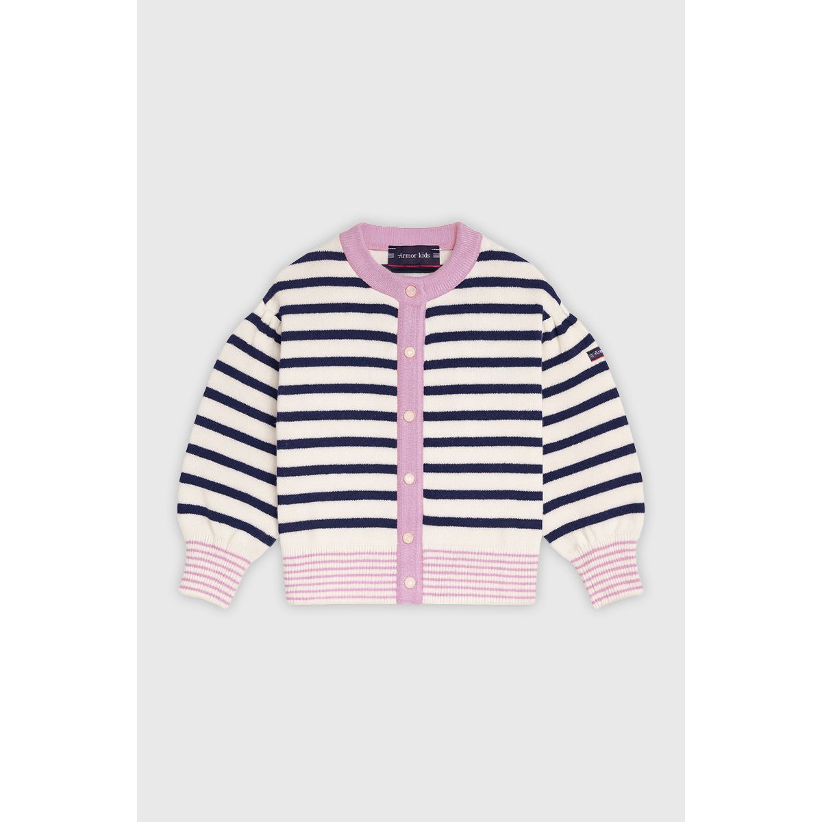 Cardigan rayé en coton KIDS nature/marine deep, ARMOR-LUX