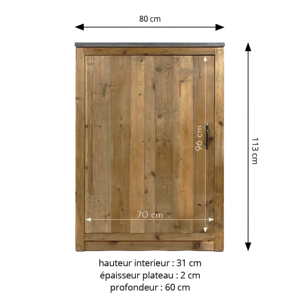 Meuble bas de cuisine en bois recyclé et pierre bleue CHAMPÊTRE bois clair, MADE IN MEUBLES