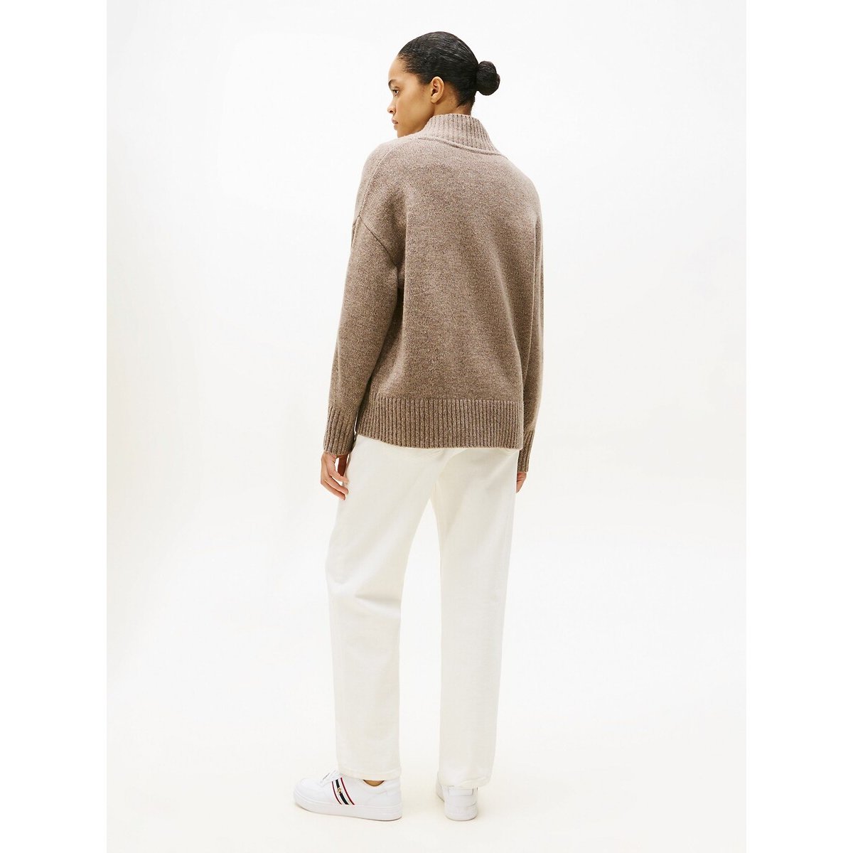 Pull en laine à col croisé marron, TOMMY HILFIGER