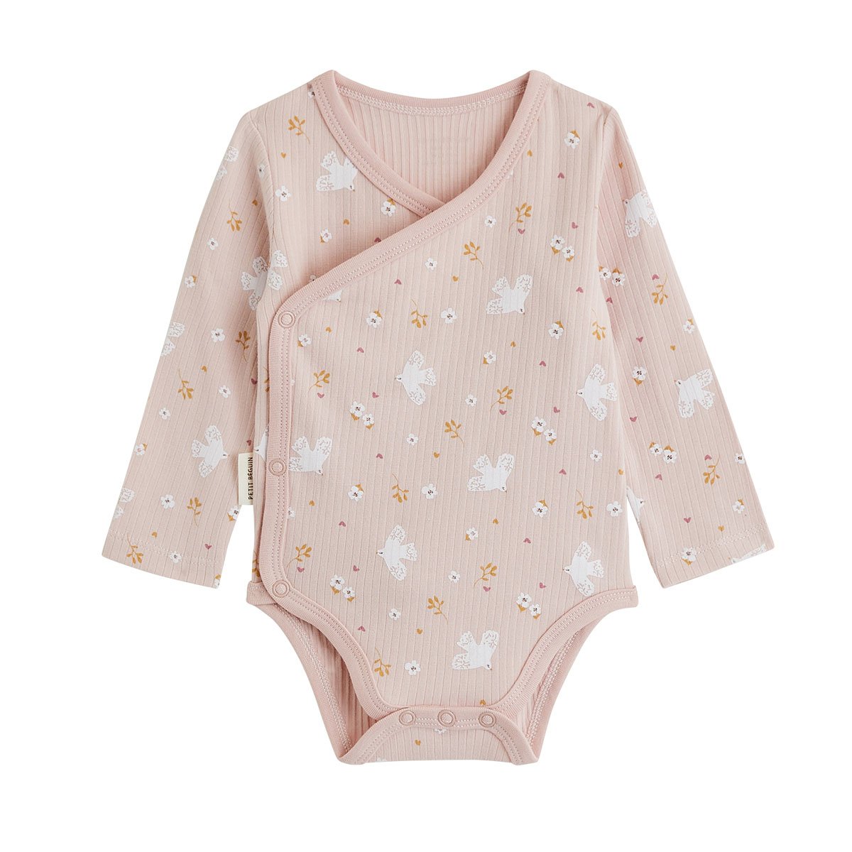Lot de 2 bodies bébé manches longues ouverture croisée Miette rose, PETIT BEGUIN