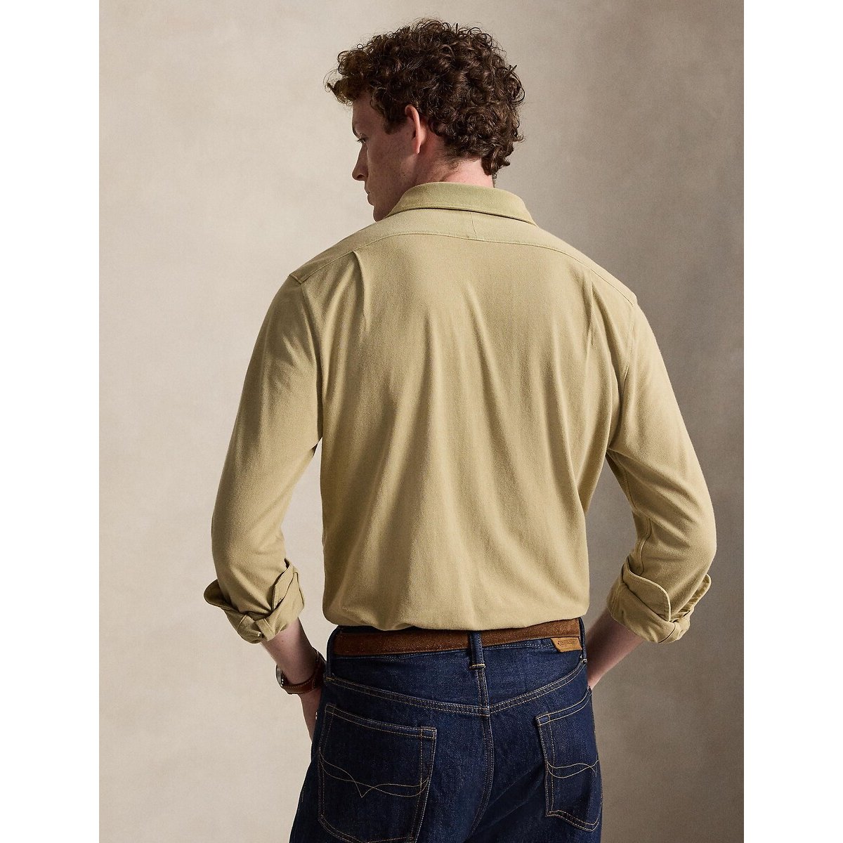 Camisa ligera de piqué de algodón beige caqui, POLO RALPH LAUREN