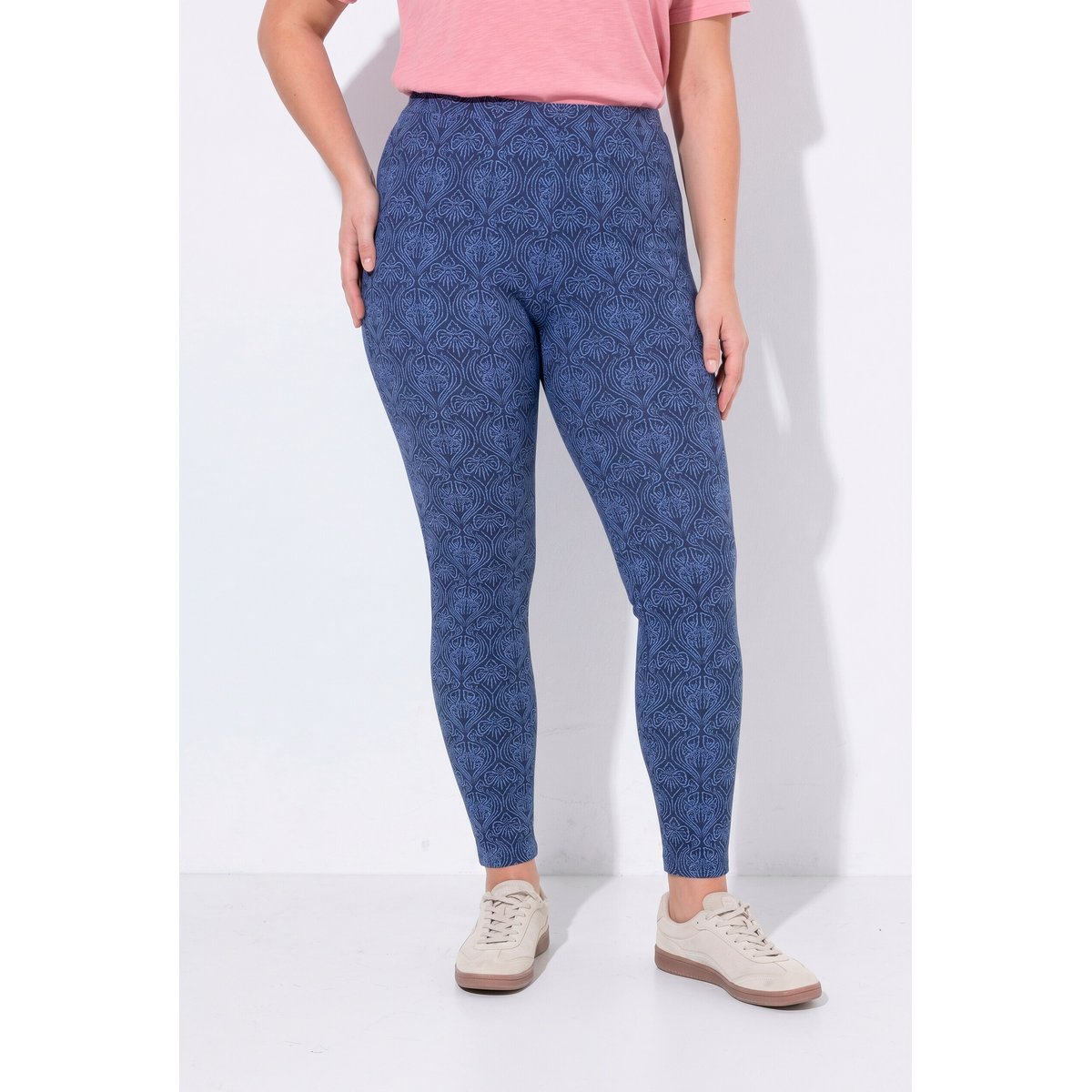Legging motif fleurs, taille élastique marine, ULLA POPKEN