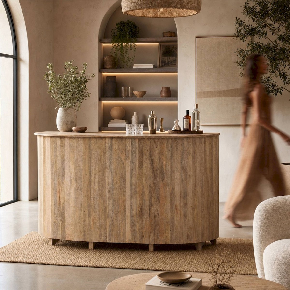 Meuble bar lounge en bois de manguier naturel, RECOLLECTION