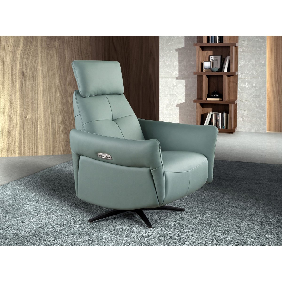 Fauteuil relax pivotant en cuir vert turquoise | noir, ANGEL CERDA