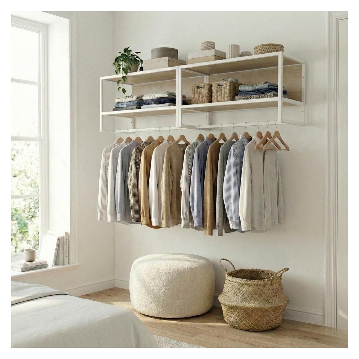 Etagère penderie murale en bois et métal blanc 90x40cm MALYA blanc et bois, MOB IN