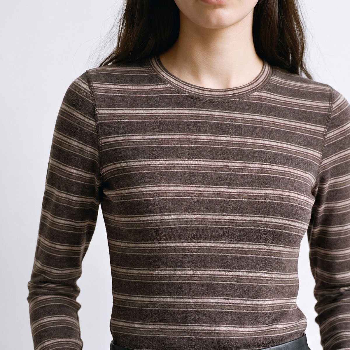 T-shirt ajusté rayé col rond manches longues MIRIA brown, ARTLOVE