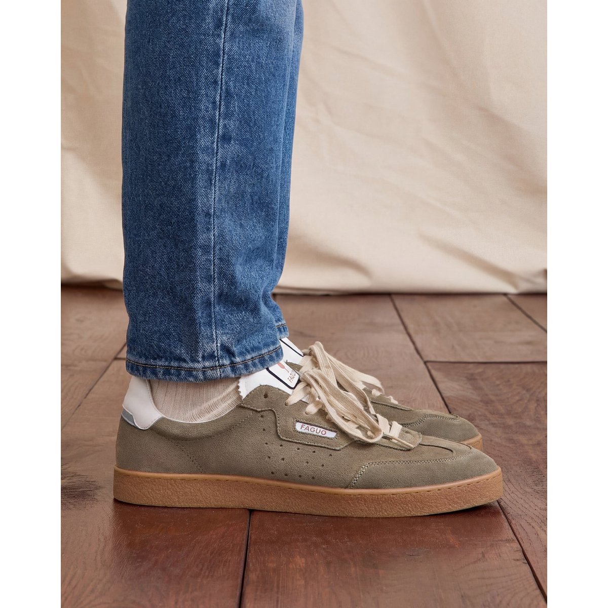 Baskets basses suede LUMBO kaki foncé, FAGUO
