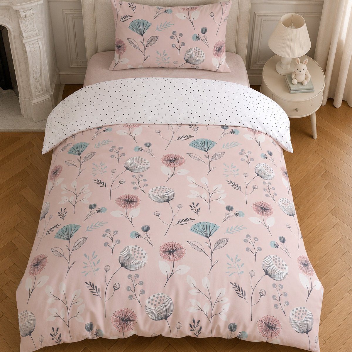 Parure housse de couette en coton floral rose, OLIA rose, C DESIGN HOME TEXTILE