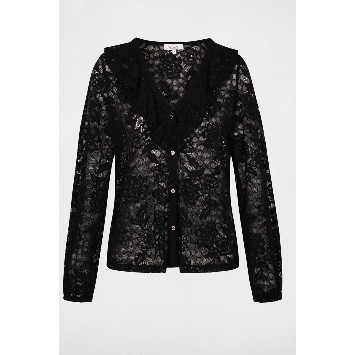 Chemise dentelle col v noir, MORGAN