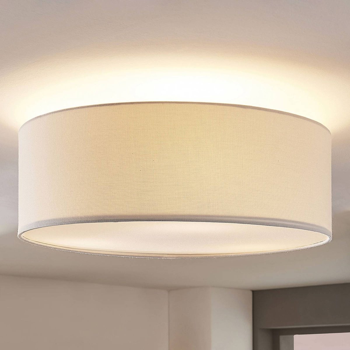 Plafonnier en textile moderne, Mariat blanc, LINDBY