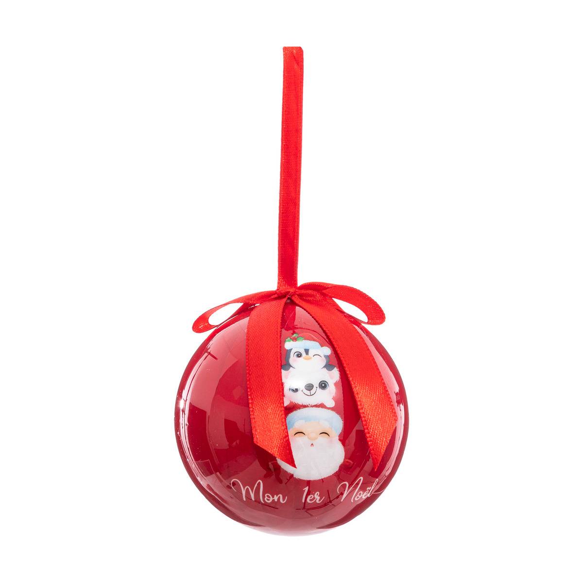 3 Boules de Noël Papier imprimé 75mm petit modèle rouge, FEERIC LIGHTS & CHRISTMAS