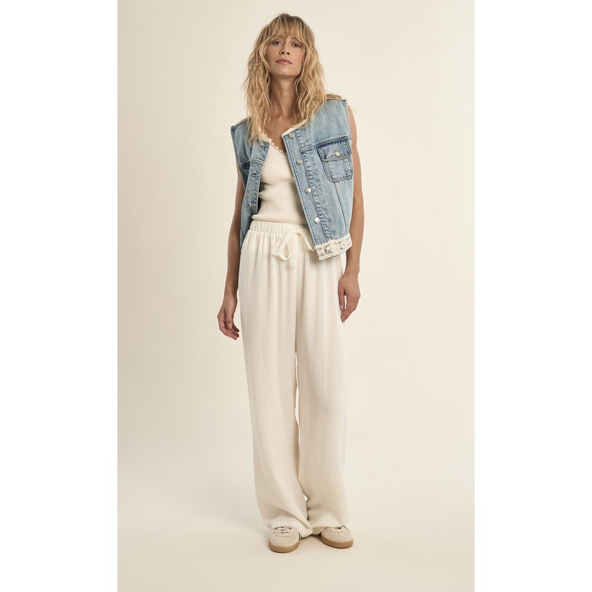 Sleeveless Denim Jacket with Embroidery Detail light blue denim, MOLLY BRACKEN