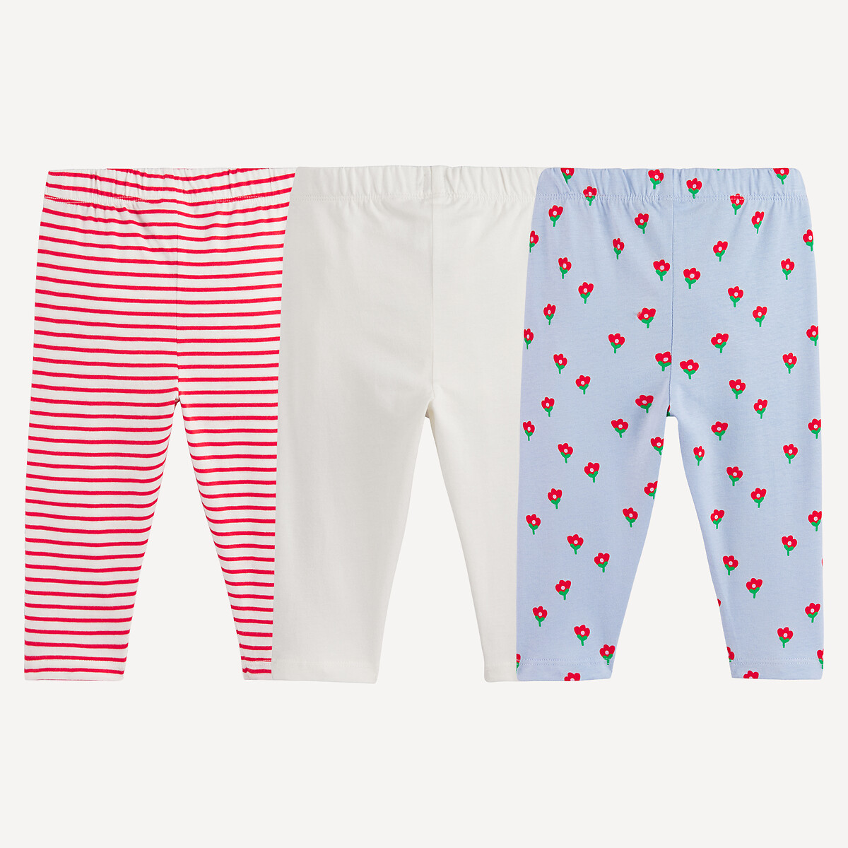 Lote de 3 leggings, lisas, às riscas e estampado flores sortido, LA REDOUTE COLLECTIONS