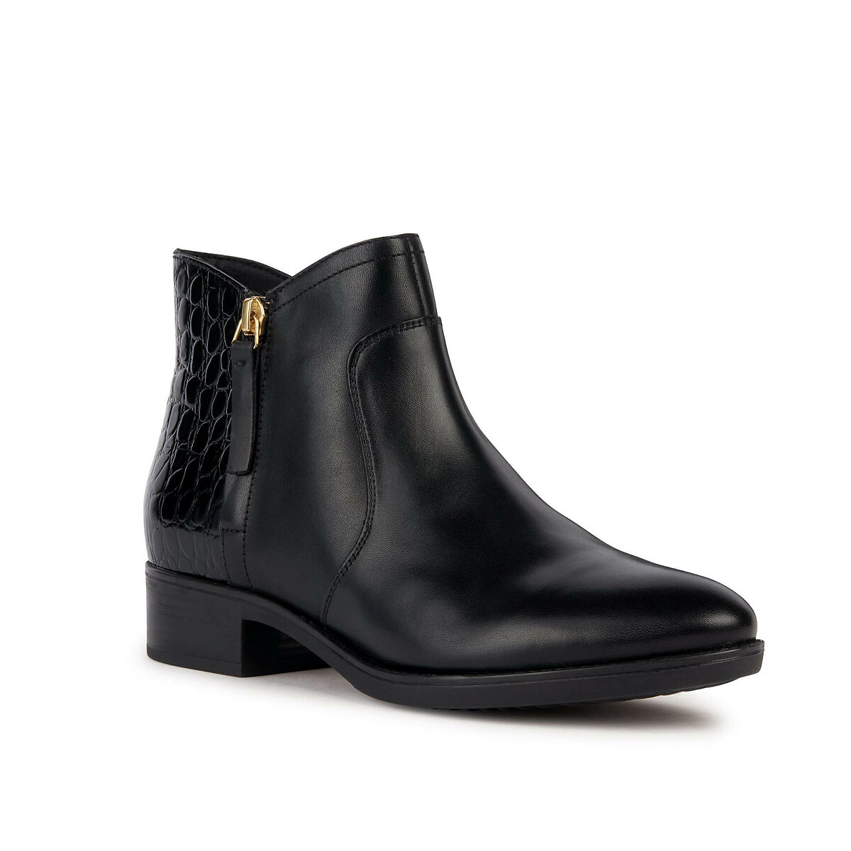 Felicity Breathable Ankle Boots in Leather with Zip Fastening black, GEOX