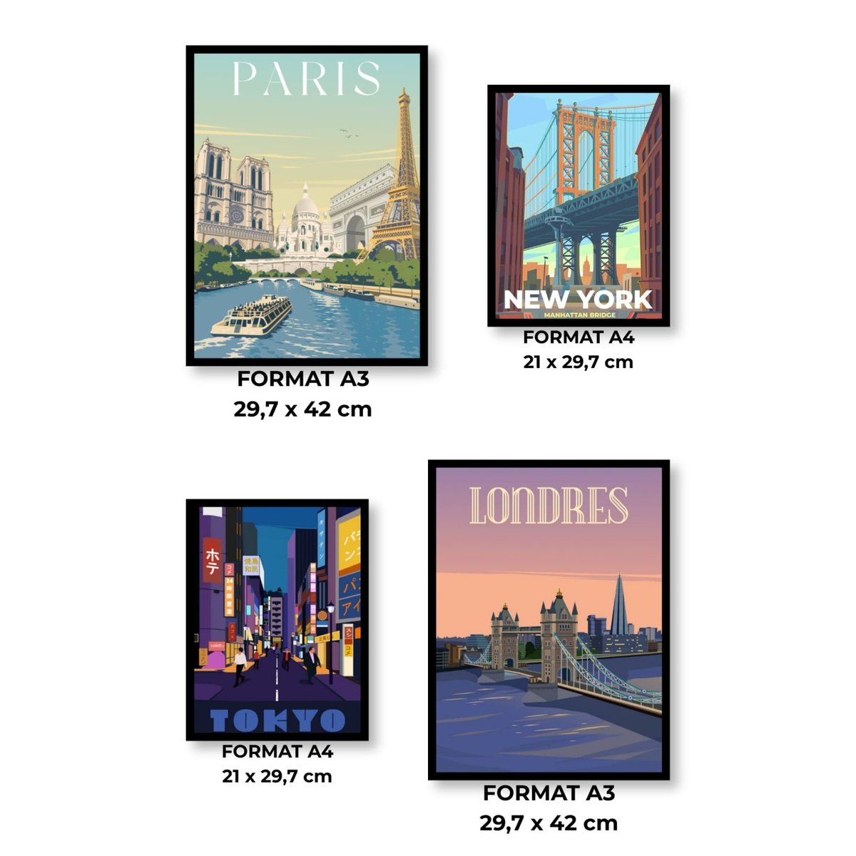 Pack d'affiches encadrées – Illustrations du monde blanc, L'AFFICHERIE