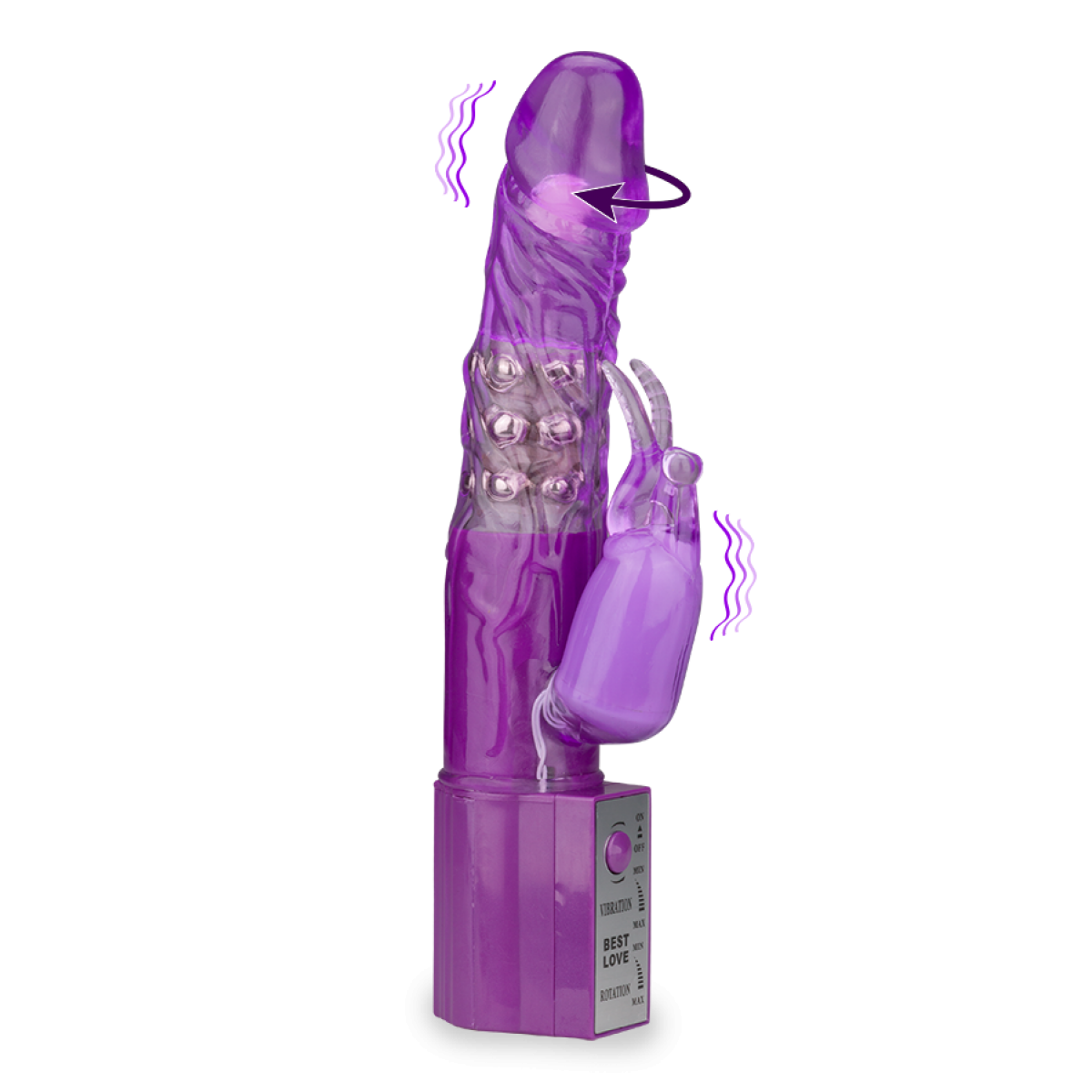 Vibromasseur vibro rabbit rotatif gros diamètre violet, LOVE AND VIBES