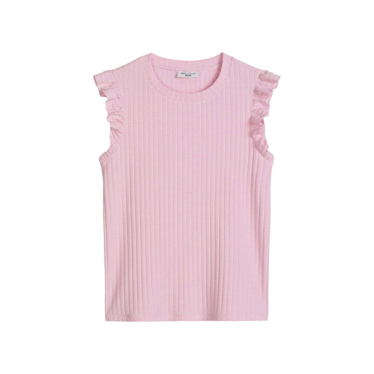 Top à volants sans manches regular en coton bio mélangé rose pale, MARC O’POLO DENIM