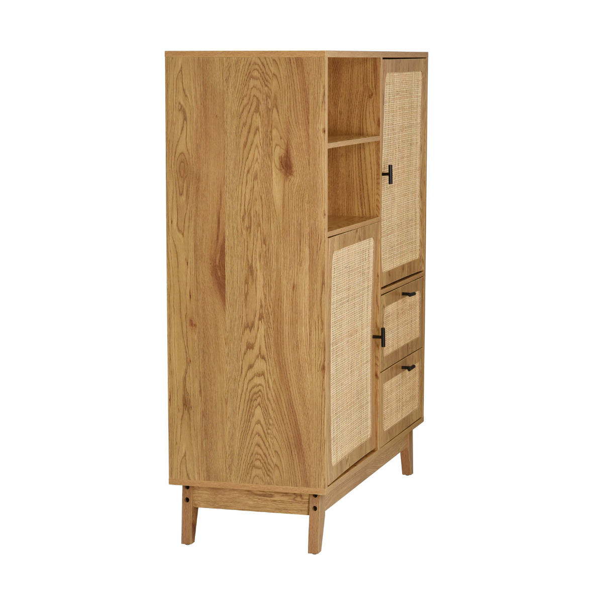 Buffet haut 2 portes 2 tiroirs rotin - ALIA bois clair, CALICOSY