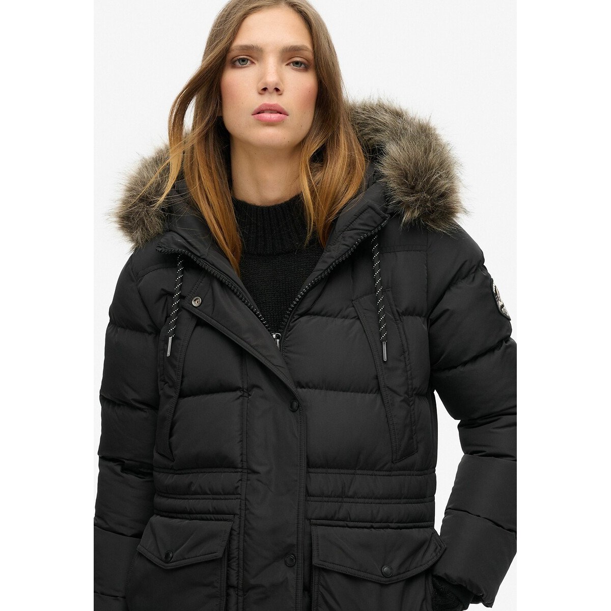 Doudoune longue à capuche Everest noir, SUPERDRY