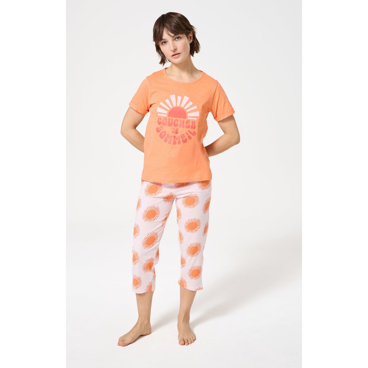 Pyjacorsaire en coton imprimé Coucher de sommeil abricot, ARTHUR