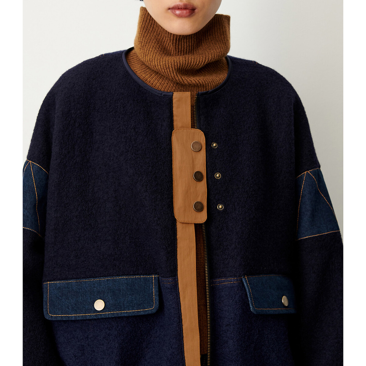 Veste bi-matière en laine, COL NIGHT marine, SESSUN
