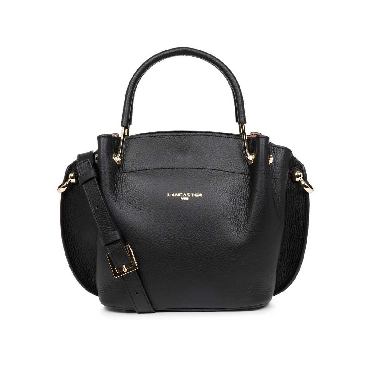 Sac à main en cuir grainé LOUISA FOULONNE DOUBLE noir/nude, LANCASTER