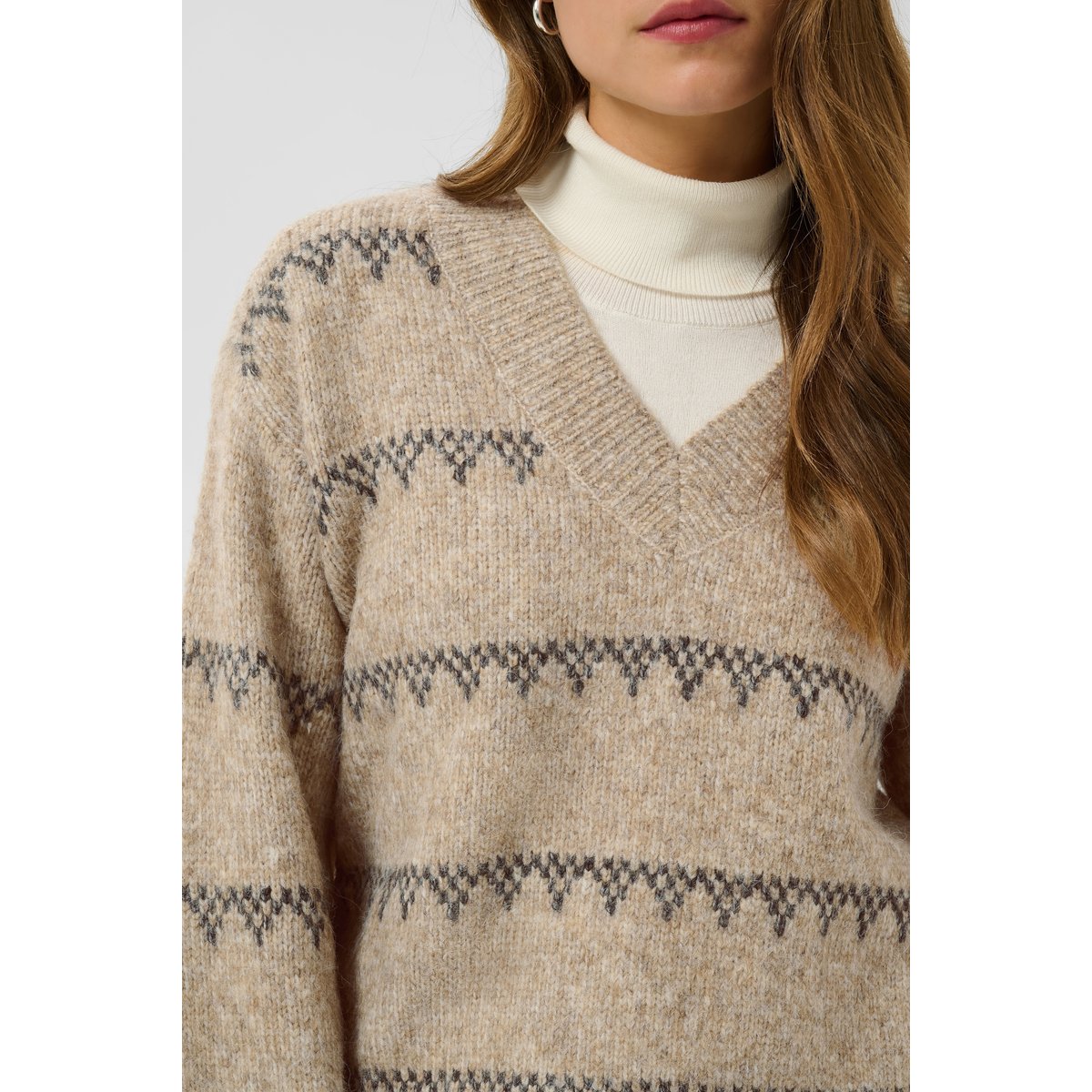 Pullover tricoté beige desert taupe m./dgm stripe, KAFFE