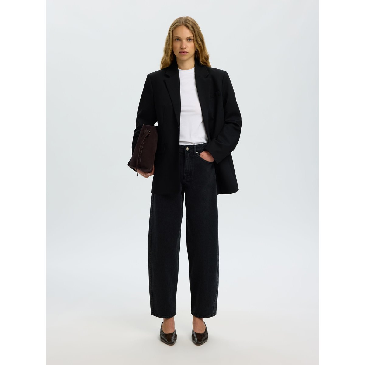 Jeans Barrel black denim, SELECTED