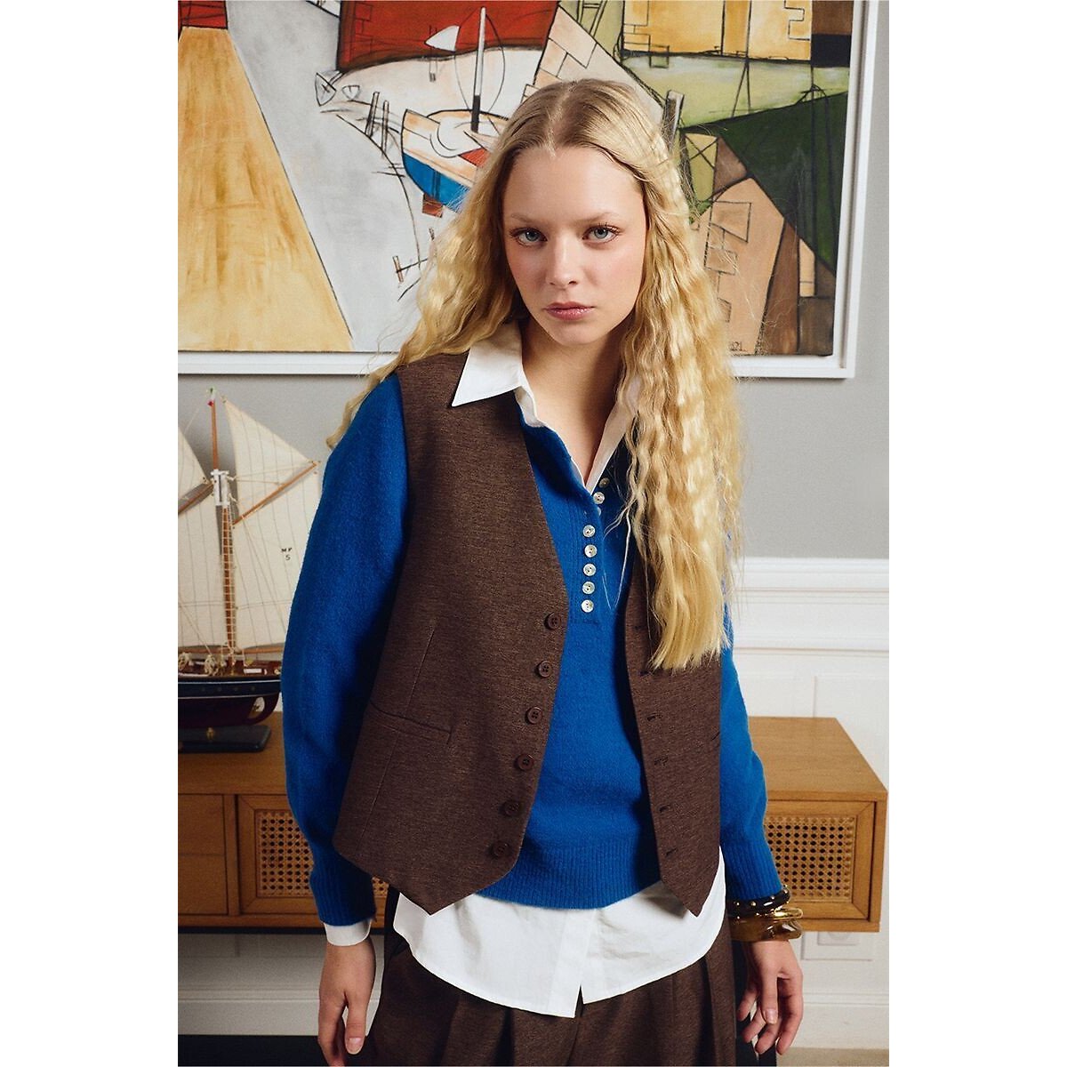 Gilet de costume col V marron chocolat, MOLLY BRACKEN