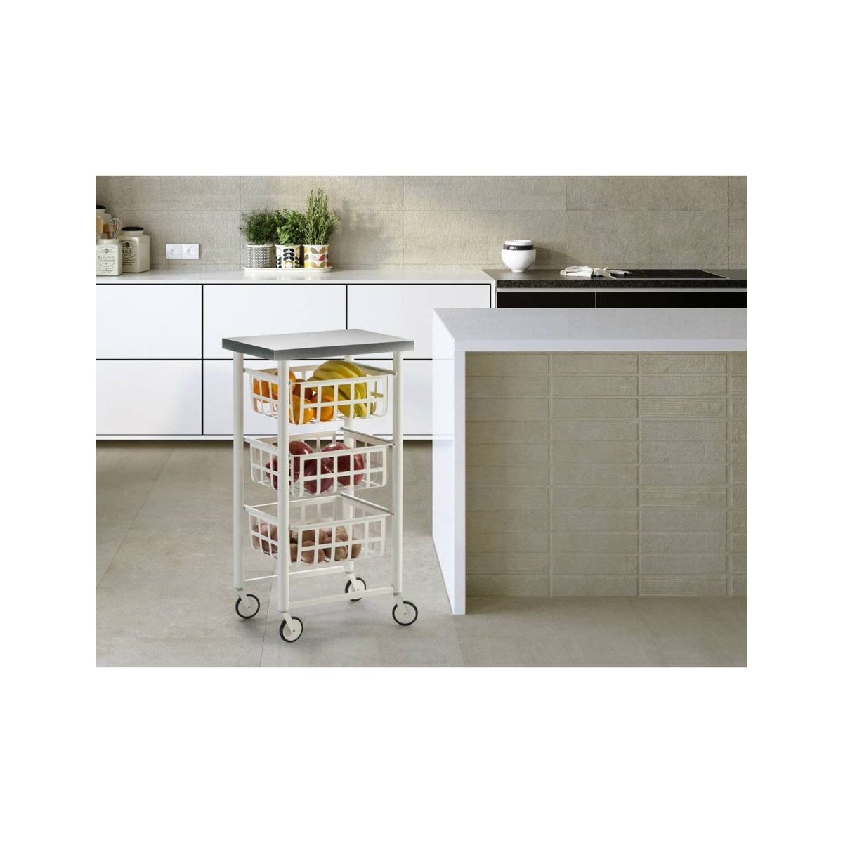 Desserte de cuisine à roulettes FIFTY-FIFTY avec 3 paniers et plateau en inox blanc - inox, DON HIERRO