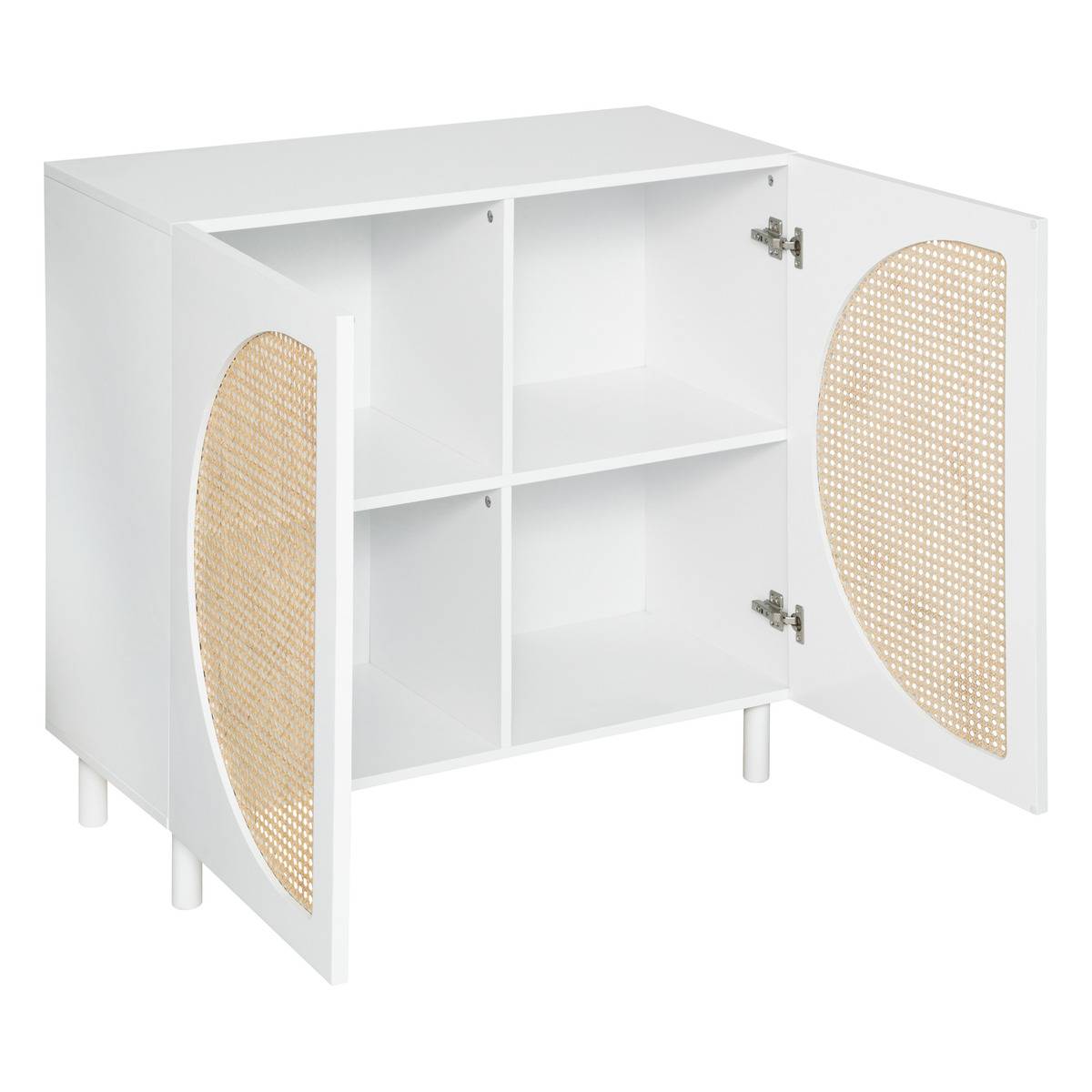 Buffet 2 portes cannage en rotin avec étagère ajustable CABRAS blanc, ATMOSPHERA