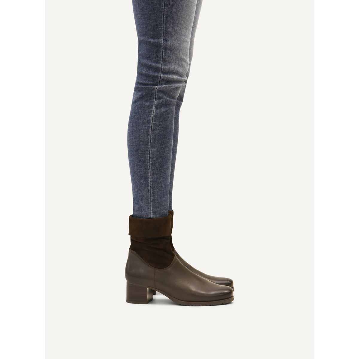 Bottine en cuir marron foncé combiné, CAPRICE