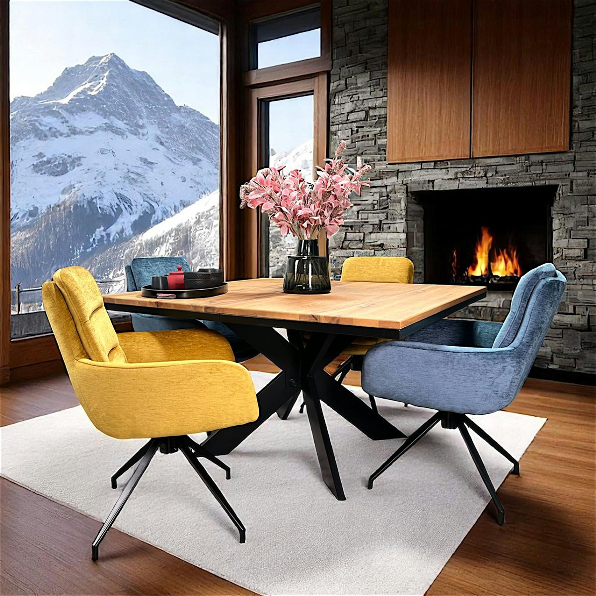 Table carrée extensible en chêne, pied métal PALERME chêne huilé, PIER IMPORT