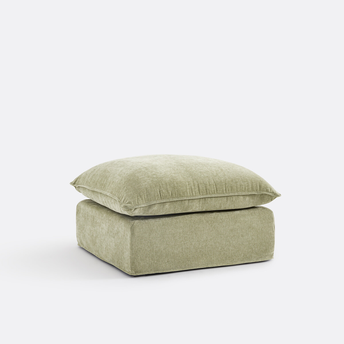 Pouf, déhoussable, en polyester chiné, ODNA vert eucalyptus, LA REDOUTE INTERIEURS