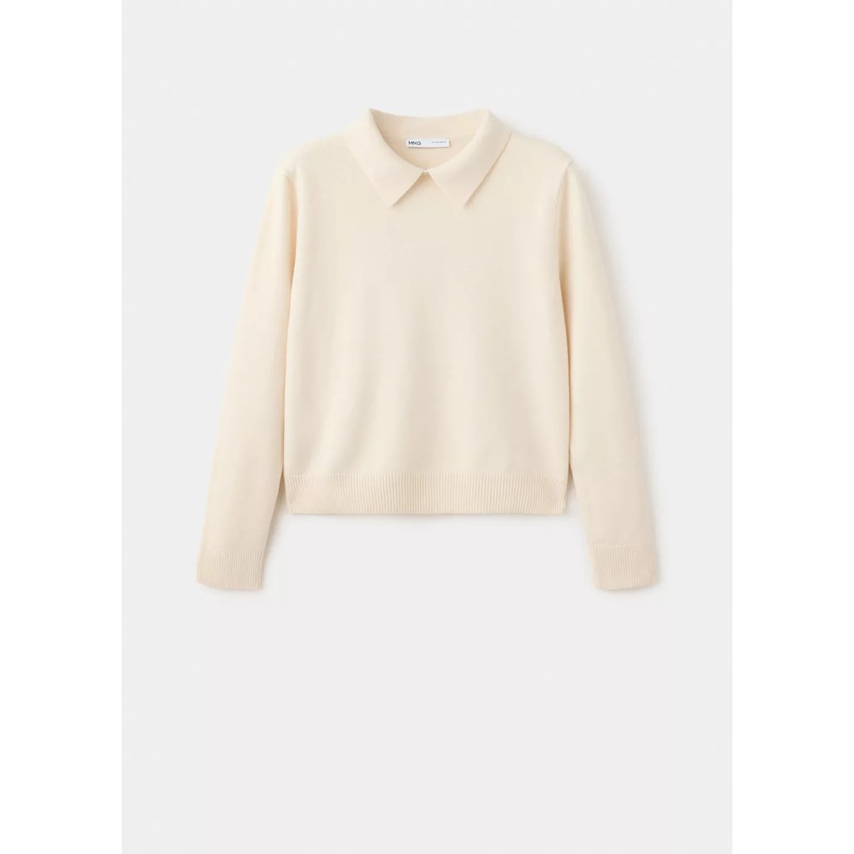 Pull-over droit col polo écru, MANGO