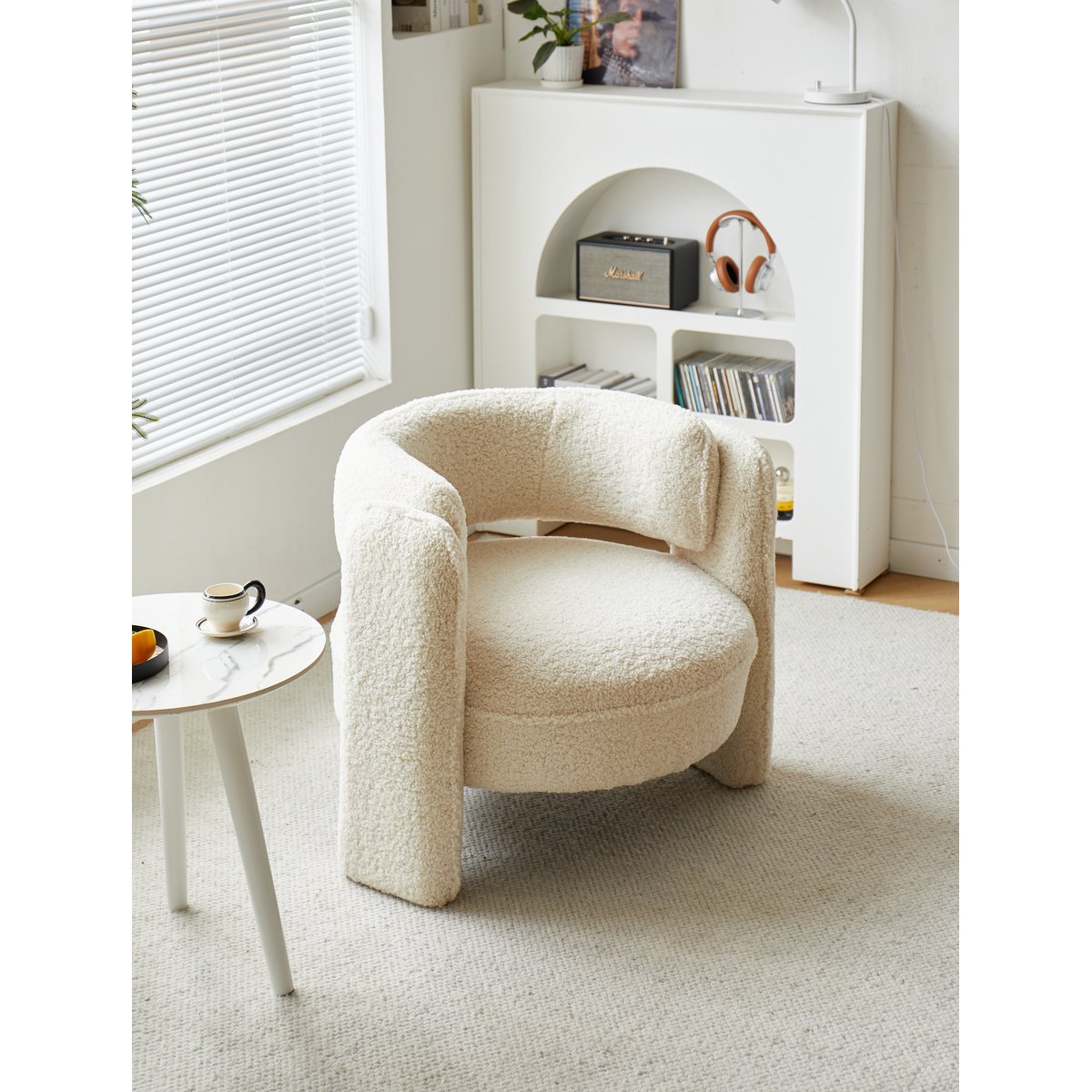 Fauteuil de salon en bouclette, BANGUI blanc cassé, NORDLYS
