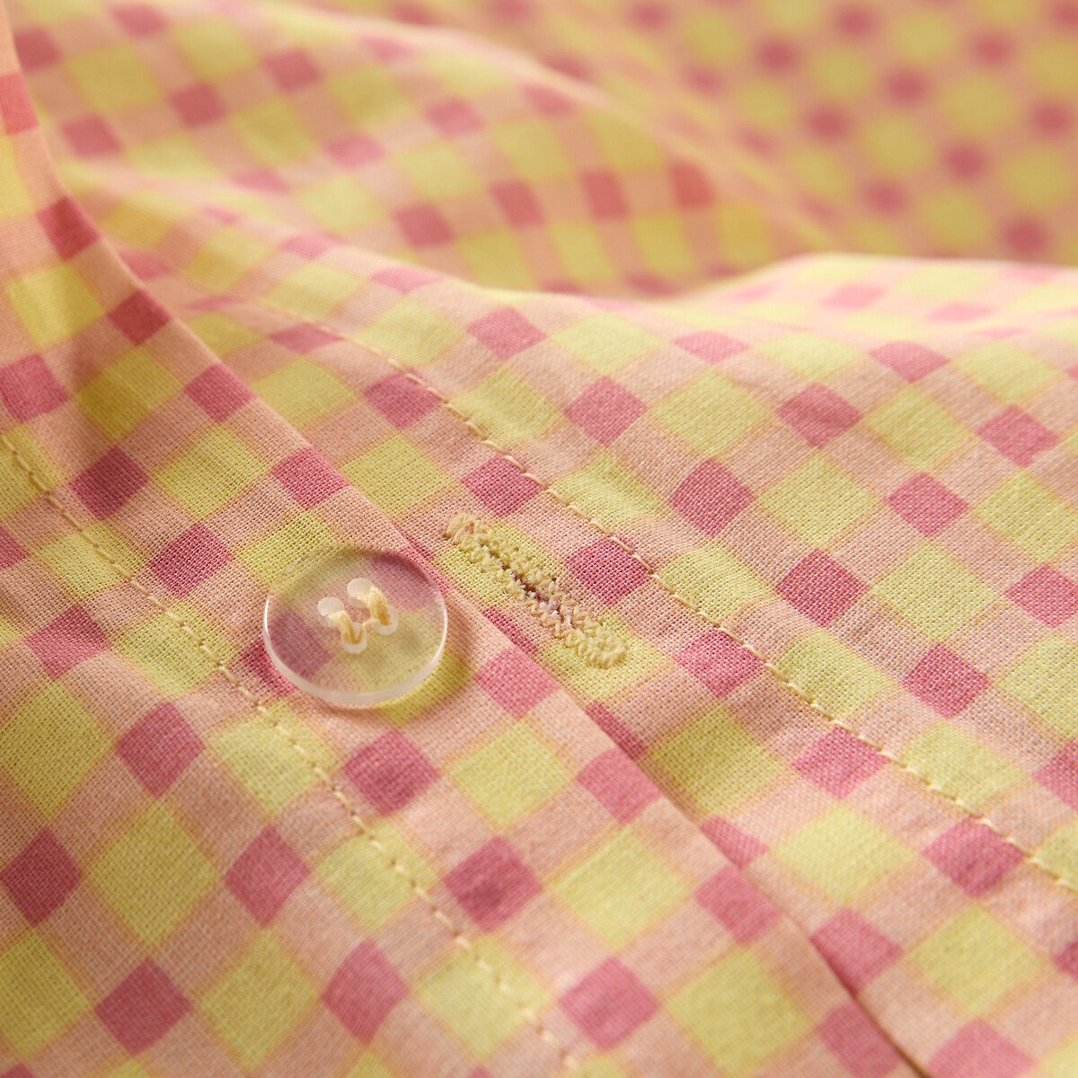 Parure de lit 30% coton recyclé, taie carrée, imprimé carreaux, LESIA vichy rose, LA REDOUTE INTERIEURS