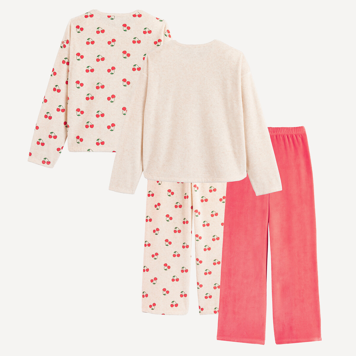 Lote de 2 pijamas de terciopelo, estampado de cerezas combinados, LA REDOUTE COLLECTIONS